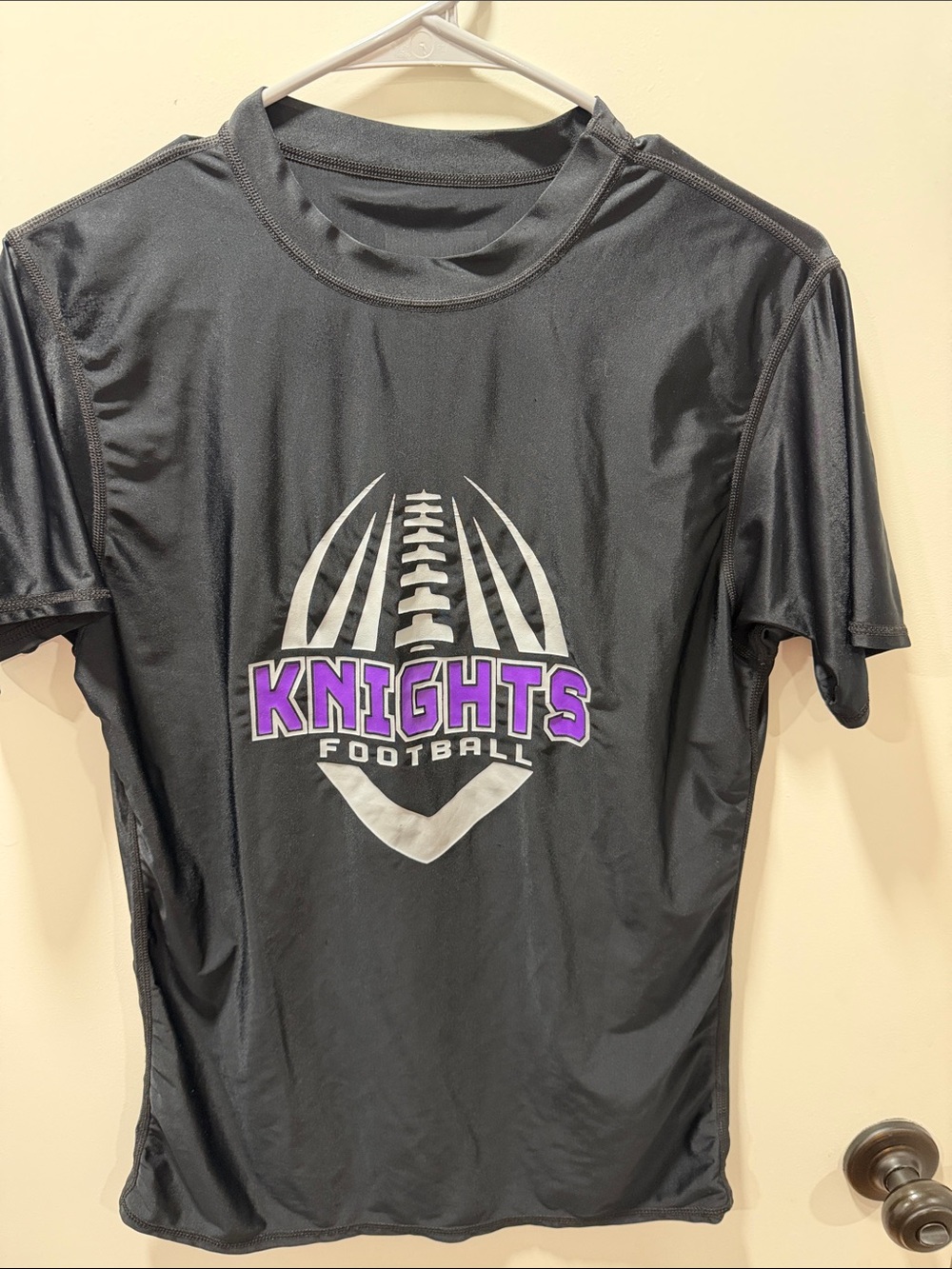 Black Performance Football Tee with Purple Knights Logo